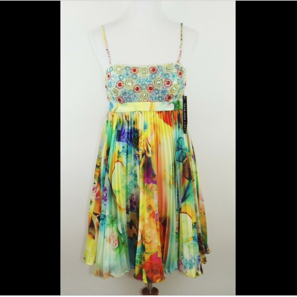 Sherri Hill Floral Beaded Bodice Multi-Color Prom Dress